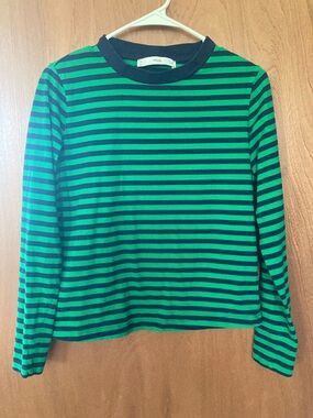Mango Green & Navy Striped Long Sleeve Top